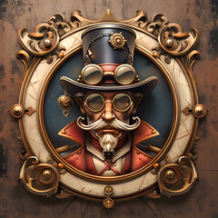 Steampunk casino dealer in a golden frame