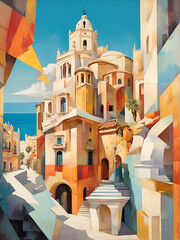 Cubist illustration of Malaga art paining