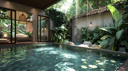 A serene 3D spa with tranquil pools and lush greenery  AI generated illustration