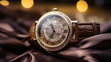 Close-up of a vintage watch resting on a soft cloth, showcasing intricate details