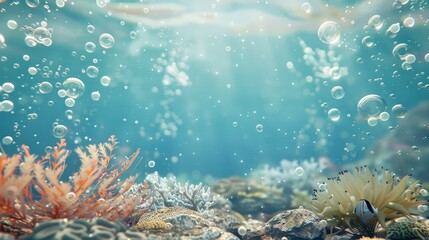 A serene underwater scene with delicate marine life and floating bubbles  AI generated illustration