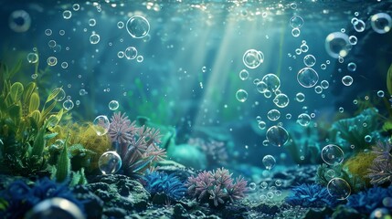 Fototapeta na wymiar A serene underwater scene with floating bubbles and delicate marine life AI generated illustration
