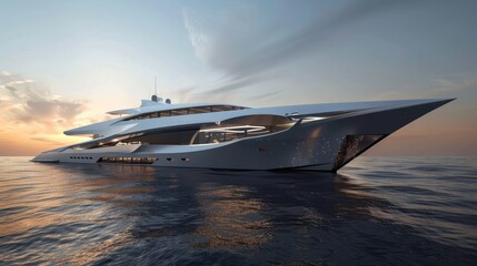 A sleek yacht with modern design and luxurious interiors  AI generated illustration - obrazy, fototapety, plakaty