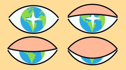 set planet earth eyes in vector in flat style. illustration for design, logo, sticker, poster, print