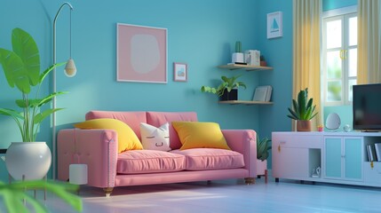 A social media influencers home decor in a 3D style  AI generated illustration