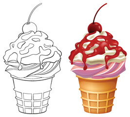Vector illustration of two ice cream cones.