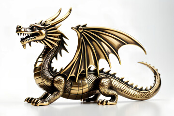 Metallic Dragon figurine. Isolated on white background.