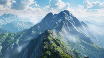 A stunning 3D rendering of a mountain landscape  AI generated illustration - obrazy, fototapety, plakaty