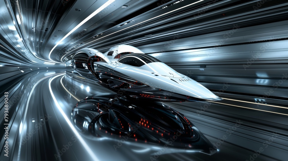 Poster a surreal abstraction of a futuristic spaceship with sleek lines and glowing propulsion systems ai g