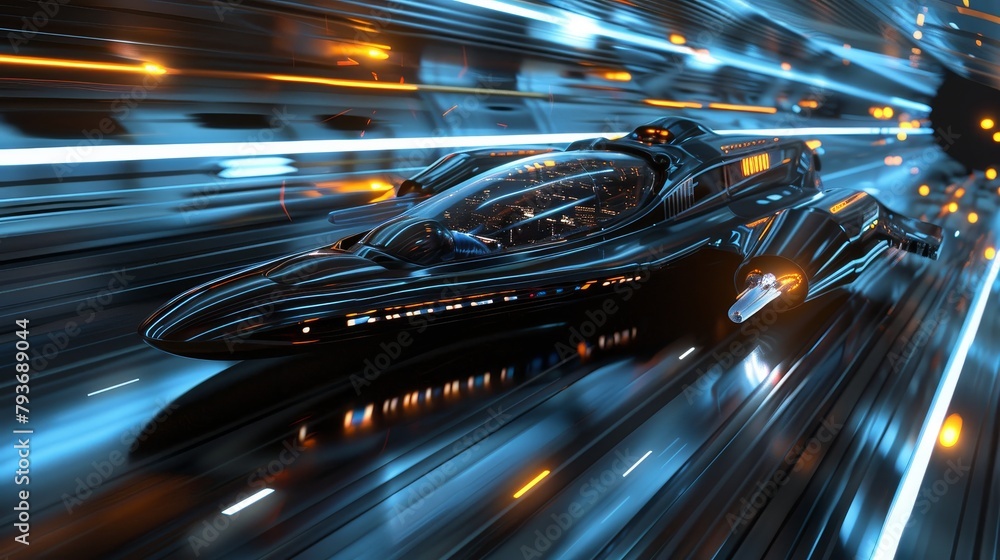 Poster a surreal abstraction of a futuristic spaceship with sleek lines and glowing propulsion systems ai g
