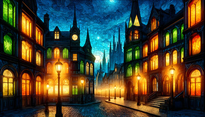 Stained glass Victorian town