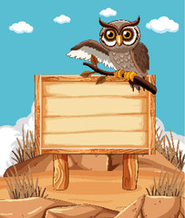 Cartoon owl perched on an empty signboard