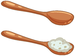 Two wooden spoons, one with cottage cheese.