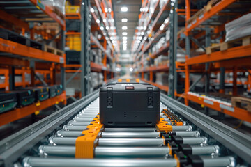 Fototapeta premium A high-tech warehouse equipped with AI-powered inventory management systems that track stock levels, monitor expiration dates, and optimize storage space using advanced algorithms