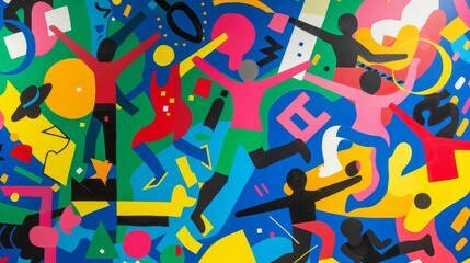 A vibrant and energetic Memphis style art piece featuring kids at play  AI generated illustration