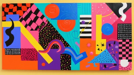 A vibrant Memphis inspired art piece for a childrens room  AI generated illustration