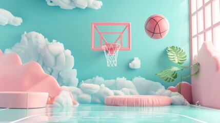 A whimsical 3D render of a cute basketball hoop  AI generated illustration - obrazy, fototapety, plakaty