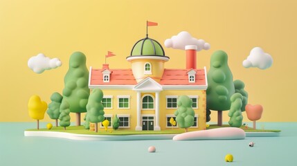 A whimsical 3D interpretation of a school building in an abstract style  AI generated illustration