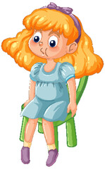 Cartoon of a young girl seated, looking pensive.