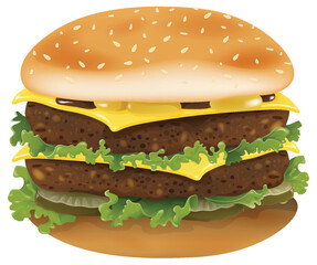 Vector graphic of a cheeseburger with lettuce and cheese