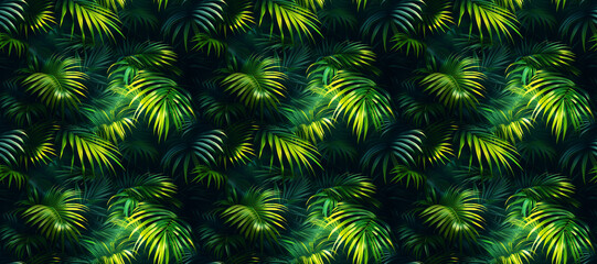 Tropical Rainforest jungle monstera and sabal palm leaves seamless pattern wallpaper - obrazy, fototapety, plakaty