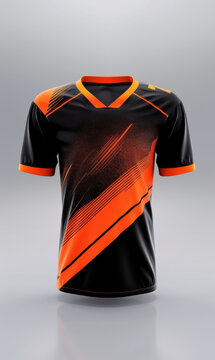 Football jersey 3d designed with printing, front view, isolated background.