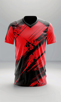 Football jersey 3d designed with printing, front view, isolated background.