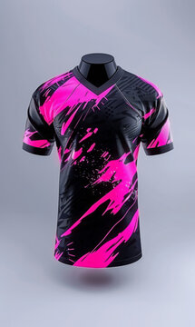Football jersey 3d designed with printing, front view, isolated background.