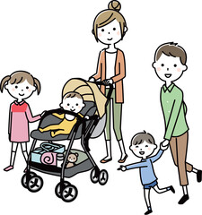 ベビーカーでお出かけ　家族