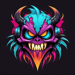 monster gamer mascot logo with cyberpunk style for t-shirt
