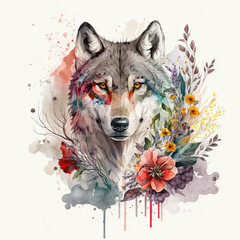 Wolf illustration with floral theme
