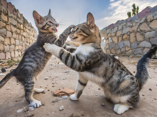 Obraz premium two cats fight in the field