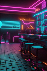 Cyberpunk inspired caffee / bar interior