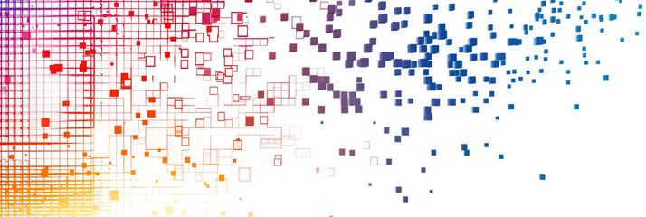 red and blue colorful digital pixel art, modern design, isolated on white or transparent png