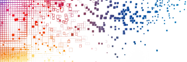 red and blue colorful digital pixel art, modern design, isolated on white or transparent png