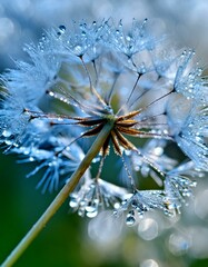 Macro blue dandelion seed flower