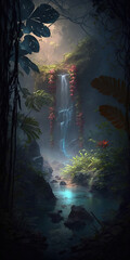 Forest waterfall landscape