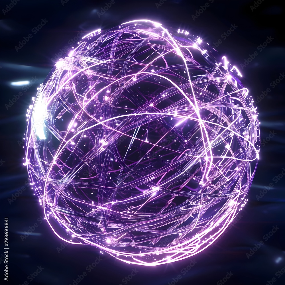 Poster glowing digital orb of pulsating energy and interconnected particles in futuristic space