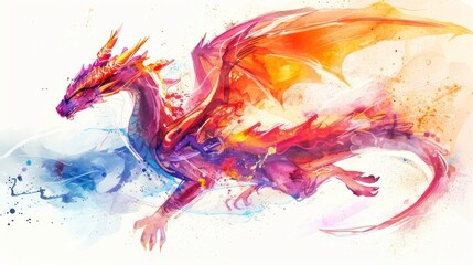 Obraz premium Stunning fantasy dragon illustrations with vibrant colors and dynamic poses against a minimalist white background