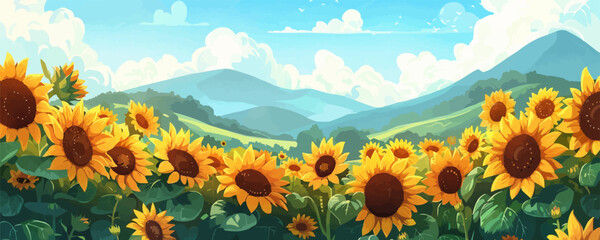 Fototapeta na wymiar Sunflowers. Cartoon vector illustration
