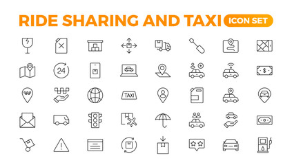 Set of car-sharing Icons. Simple line art style icons pack. Vector illustration.Car and rent simple minimal thin icons. Related car rent, repair, transport, and travel. Editable stroke. illustration.
