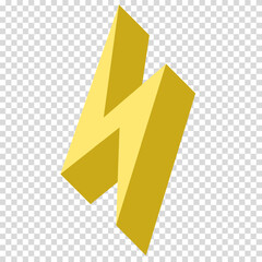 Yellow lightning, simple geometric shapes, illusion of 3D, electricity, flat design, simple image, cartoon style. Concept of fast service provision. Vector line icon for business and advertising