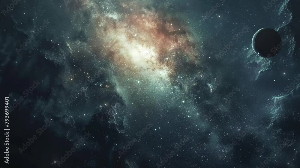 Wall mural a view from space to a spiral galaxy and stars. universe filled with stars, nebula and galaxy. color