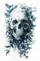 Obraz premium Gothic theme with skull and roses, tattoo elements, AI generated