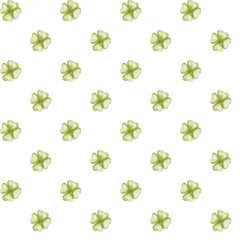Seamless repeating pattern with soft green watercolor clovers. Great for gift wrap, St. Patrick’s Day designs, fabric, and organic branding.