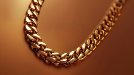 Obraz premium A luxurious golden cuban chain link necklace rests upon a background capturing the essence of wealth, style and elegance. Great as product design inspiration