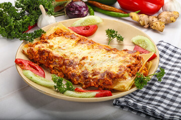 Italian lasagna with meat and tomato