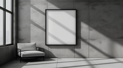 Frame and poster mockup, frame on empty wall, interior mockup with house background. Modern soft minimalism and boho interior design. 3D rendering style, luxury apartment, black and white