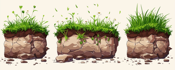 Land pieces with green grass realistic. vector simple illustration - obrazy, fototapety, plakaty