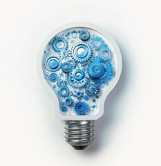 Lightbulb with Gears and Cogs inside isolated on a white background